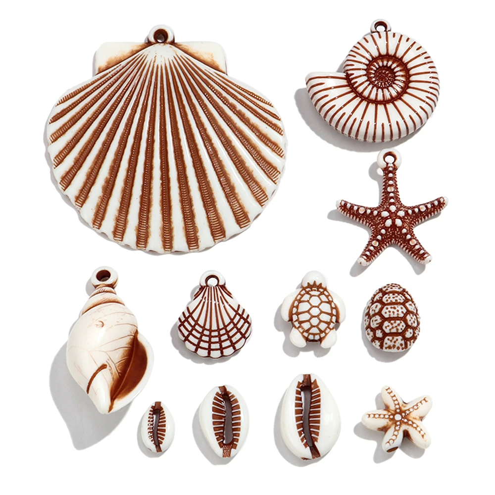 60g/lot Marine Organisms Acrylic Charms Pendants Set Conch Starfish Shell for DIY Necklace Earring Keychain Jewelry Making
