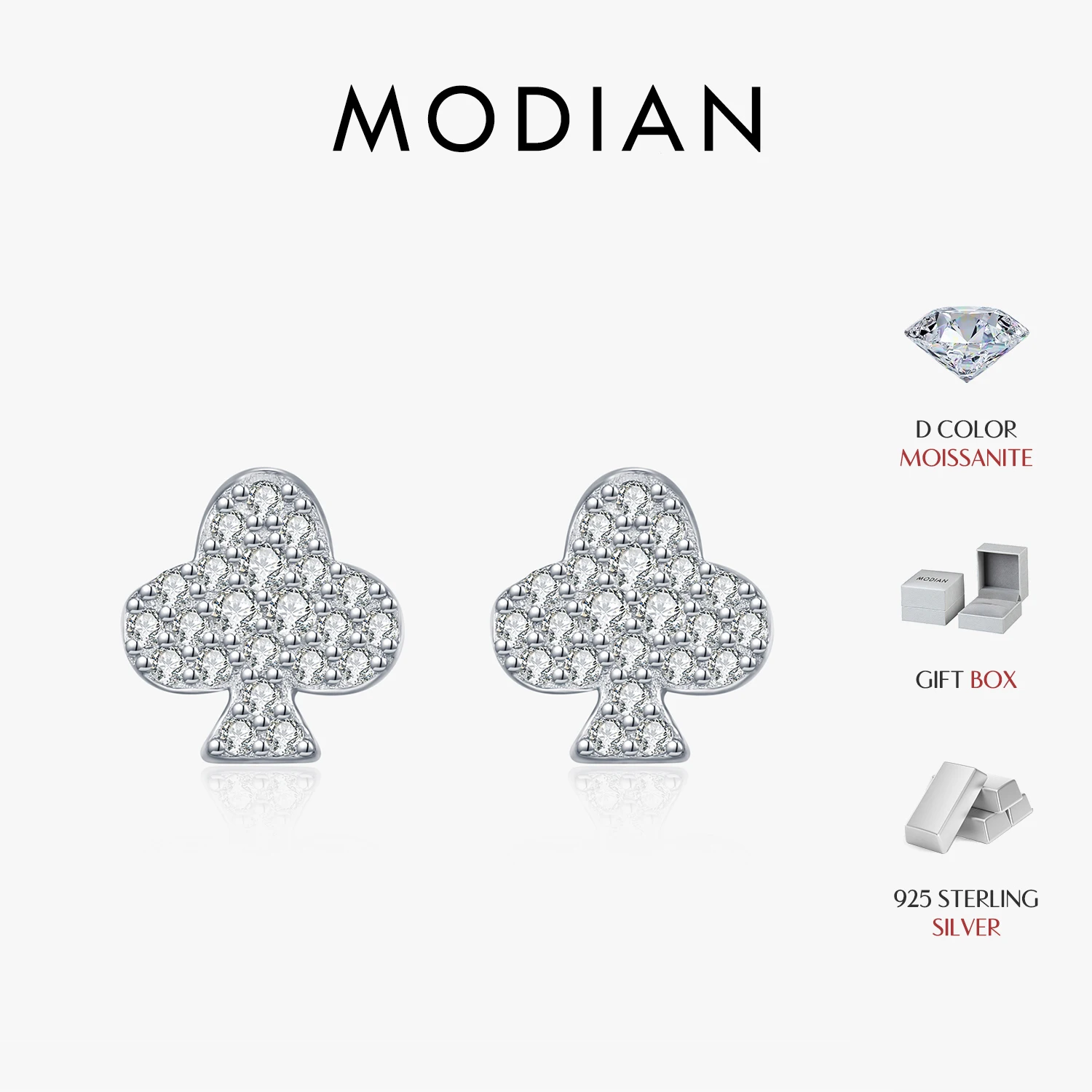 MODIAN Original Design Moissanite Ear Studs 925 Sterling Silver Unisex Playing Cards Stud Earrings For Women Fine Jewelry