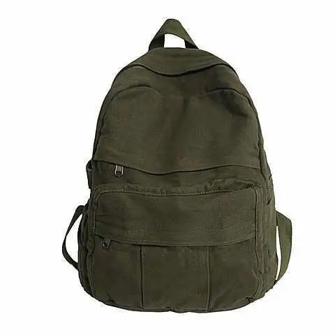 Large-capacity Solid Color Joker Schoolbag Female Student Backpack Washed Canvas Bag Shoulders Backpack