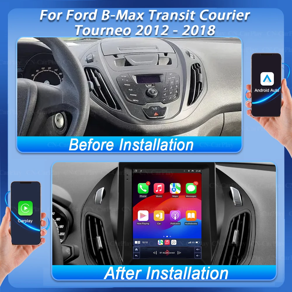 For Ford B-Max Transit Courier Tourneo 2012 - 2018 Car Radio Navigation GPS Android Auto Carplay Multimedia Player WiFi No 2din