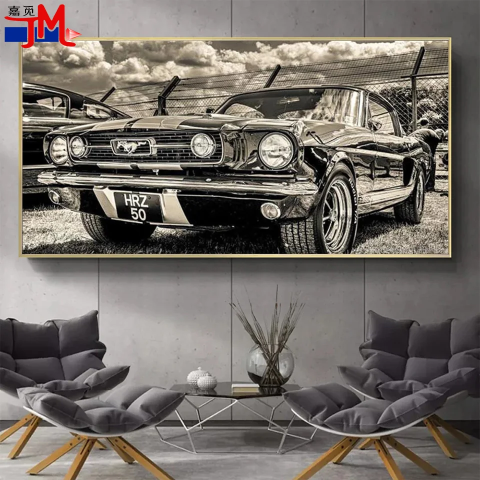 5D DIY Diamond Painting Ford Mustang Classic Car Retro Wall Art Decor Full Square Round Diamond Embroidery Vintage Luxury Car