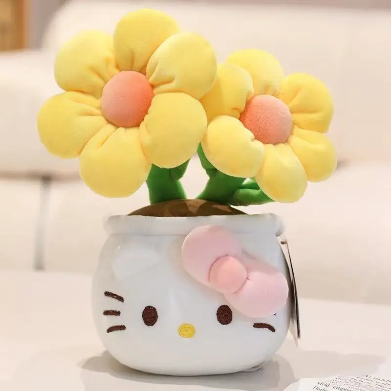 

Miniso's latest Hello Kitty cat potted flower plush toy doll cartoon anime cute home decoration children's birthday gift doll