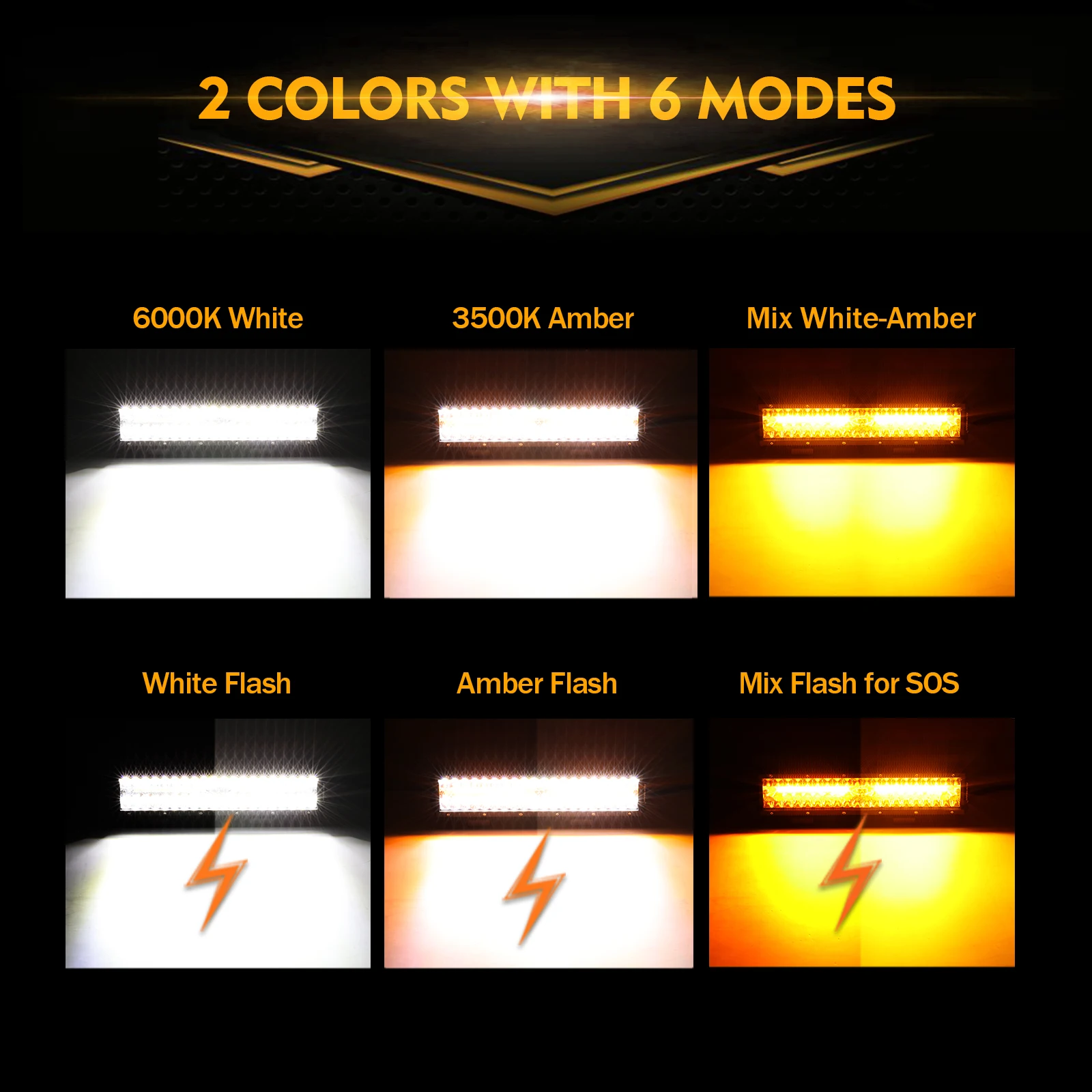 AUXBEAM 12 Inch 300W LED Work Light Bar 6 Modes Amber White LED Light Pods with Memory Function Off Road Fog Driving Lights