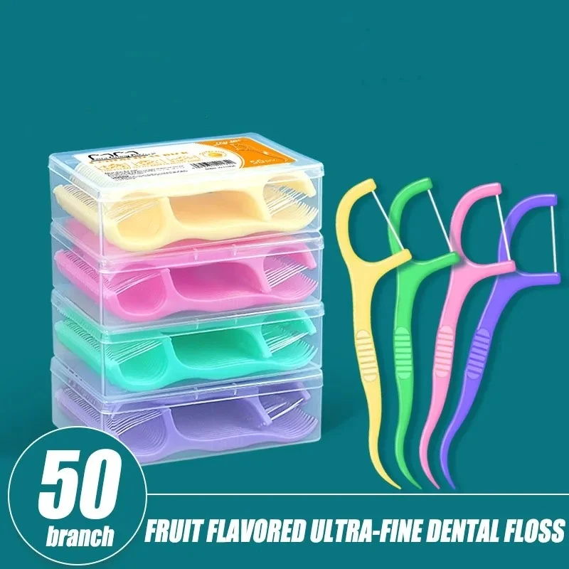 YS00180--New30/ 50Pcs/Box Colorful Dental Floss Stick Floss Toothpick Set Tooth Cleaning Dental Floss Pick Oral Hygiene Care A