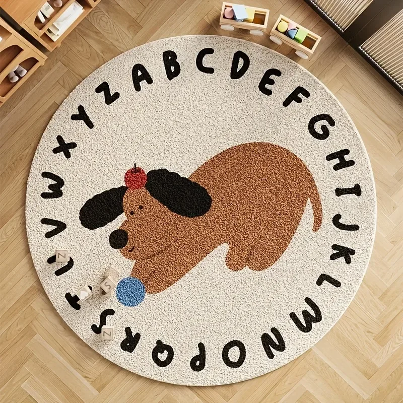 Children Carpet Living Room Sofas Soft Furry Round Carpet Kids Bedroom Stuff Rug Cartoon Cute Dog Floor Mat Home Decoration