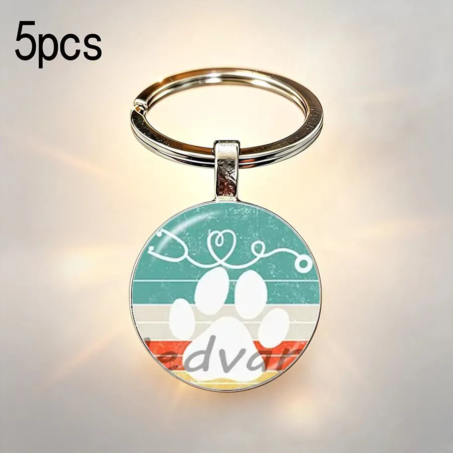 5PCS Household car backpack universal keychain pet medical care design pattern personalized printing accessories