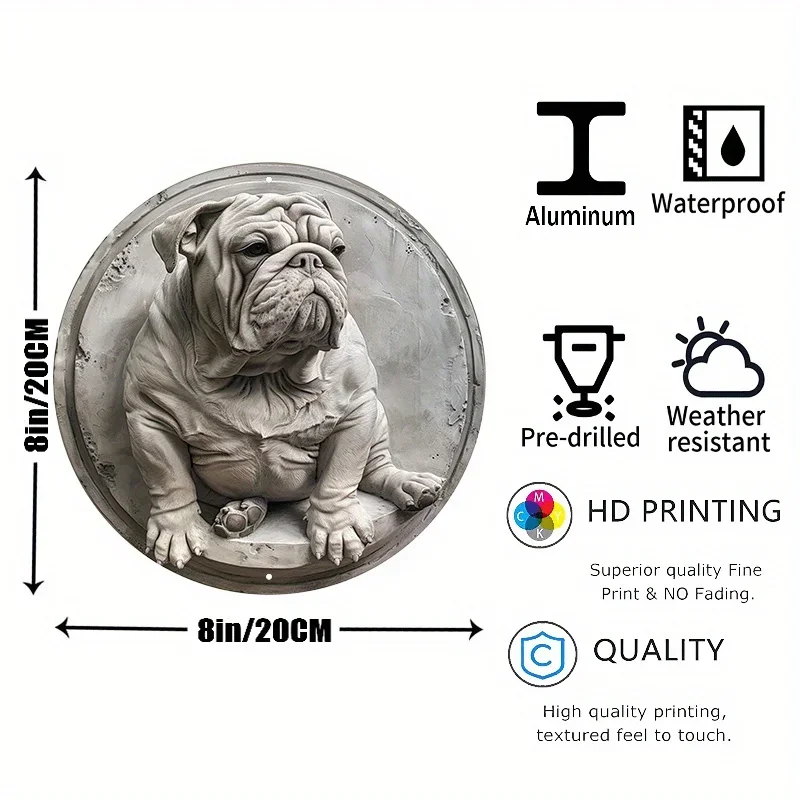 Metal Sign Statue Of English Bulldog Round Aluminum Door Hanger Wall Wreath Metal decoraciรณn bar vintage home decor