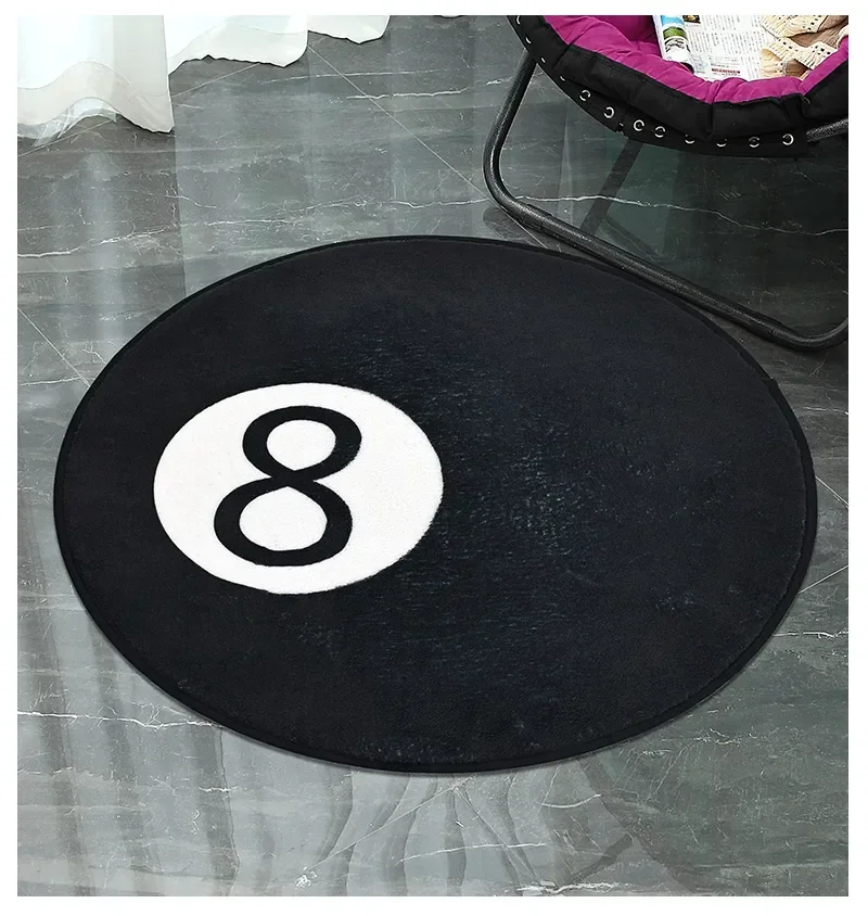 Billiards Challenge Carpet Black 8-Ball Imitation Cashmere Home Round Decorative Rug For Game Room And Fun Learning Space
