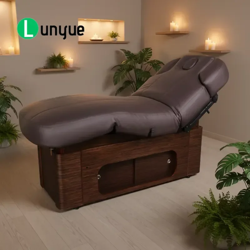 4 Motor Electric Wooden Massage Bed with Storage Drawer Comfortable Cloud Mattress for Spa Use Professional Therapy