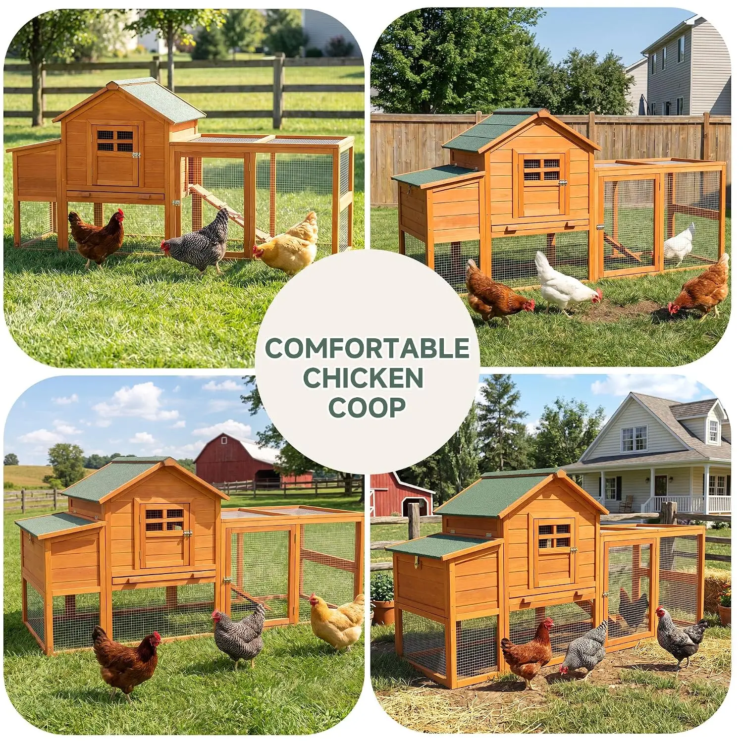 Wooden Chicken Coop with Run for 3-4 Hens 76