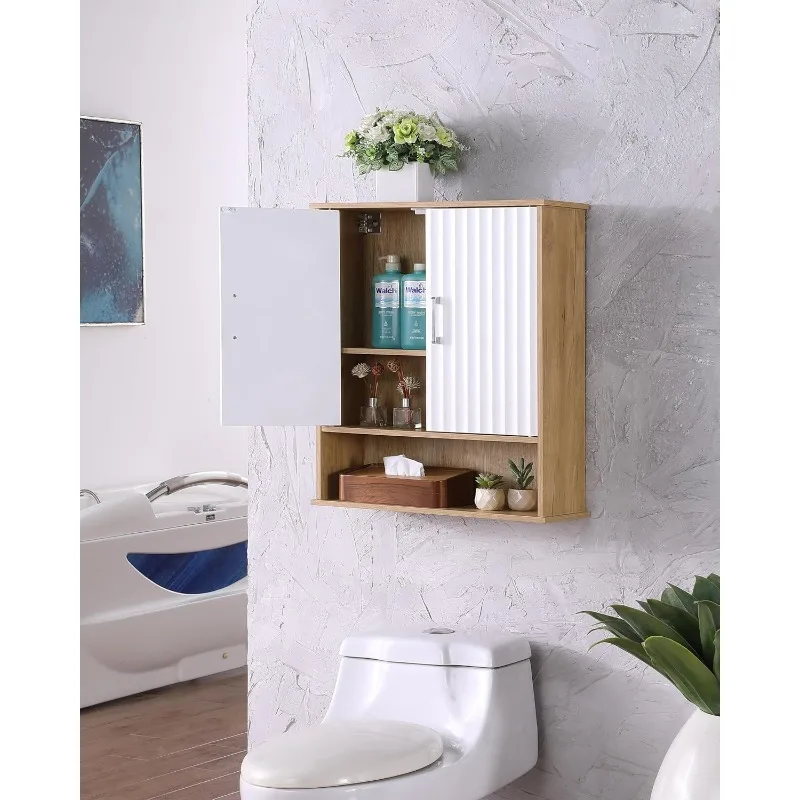 Bathroom Wall Cabinet with 2 Door,Medicine Cabinet with Open Storage & Adjustable Shelf,Over