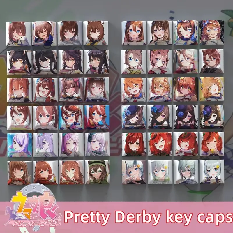 4 Keys/set Pretty Derby Keycaps PBT Dye Sublimation Key Caps For MX Switches Cherry Profile Anime Cartoon Keycap R4 Height