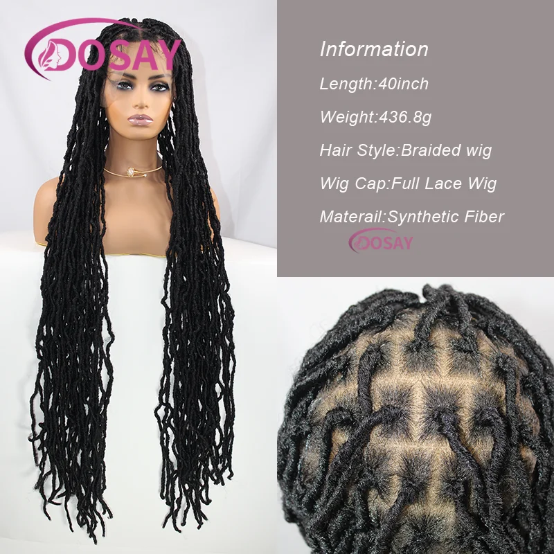 40 Zoll schwarze synthetische Box geflochtene Vollspitzeperücke vordere Zöpfe Perücke mit Babyhaar senegalesische Twist Looped Braid Perücke