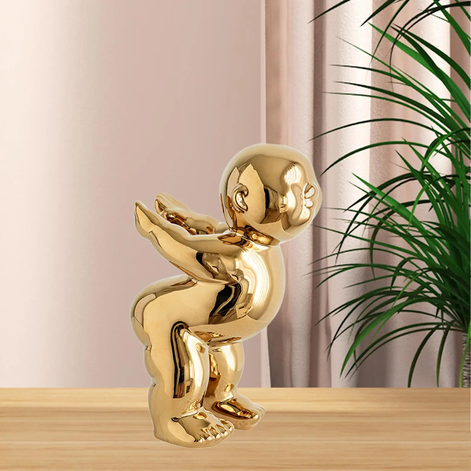 

Ceramic Little Man Sculpture Book End Shelves Ornament Anti Skid Bottom Golden Color for Salon or Library Study Accessories