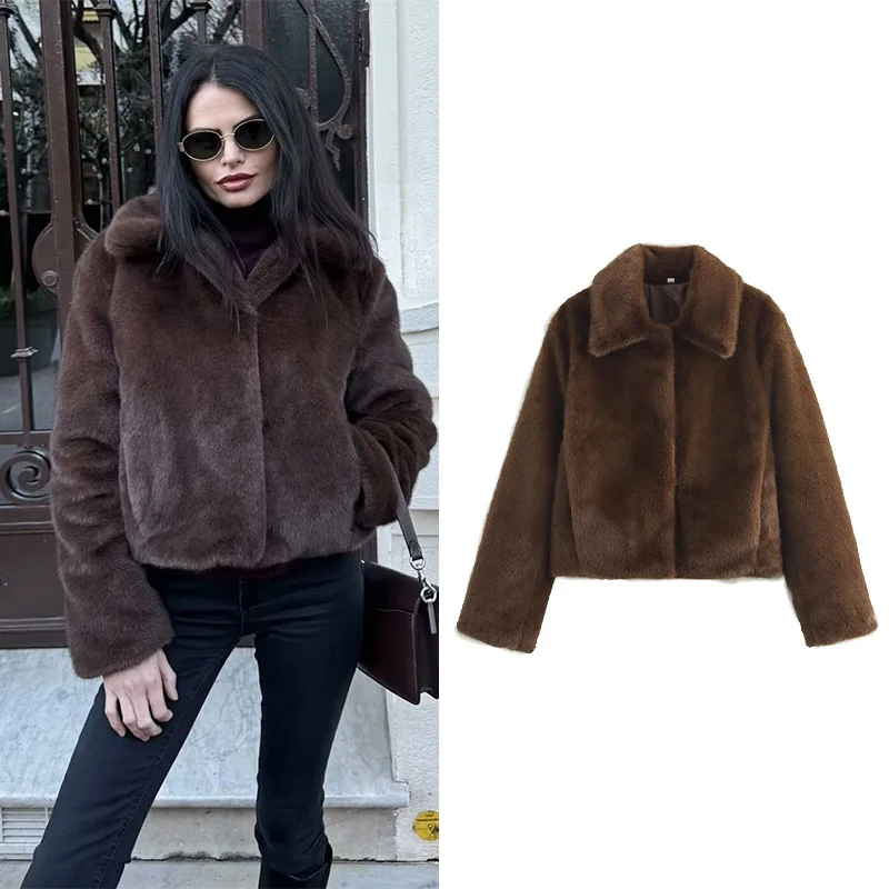 

HipSeam женская короткая куртка из искусственного меха повседневная осенняя женская куртка с воротником с лацканами модная теплая куртка на пуговицах женские шикарные топы