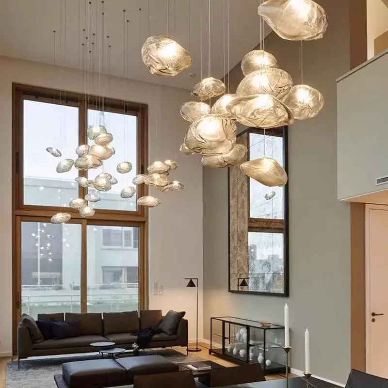 Moderne LED-Pendelleuchte für Wohnzimmer und Treppenhaus, Glas-Pendelleuchte für Hotellobby, Innendekor-Beleuchtung