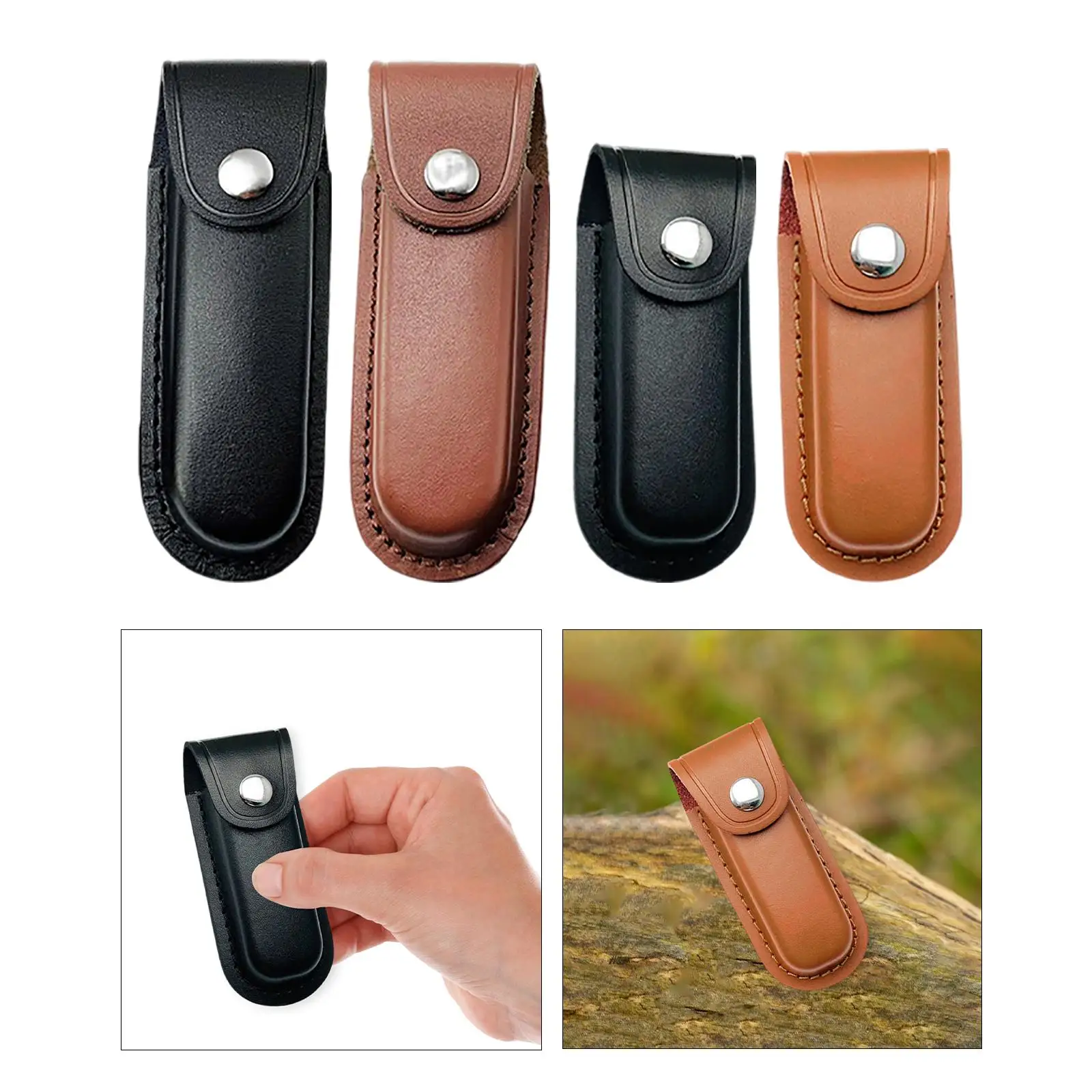 Leather Foldable Knives Hunting Holster Bag Metal Rivets Portable Classical