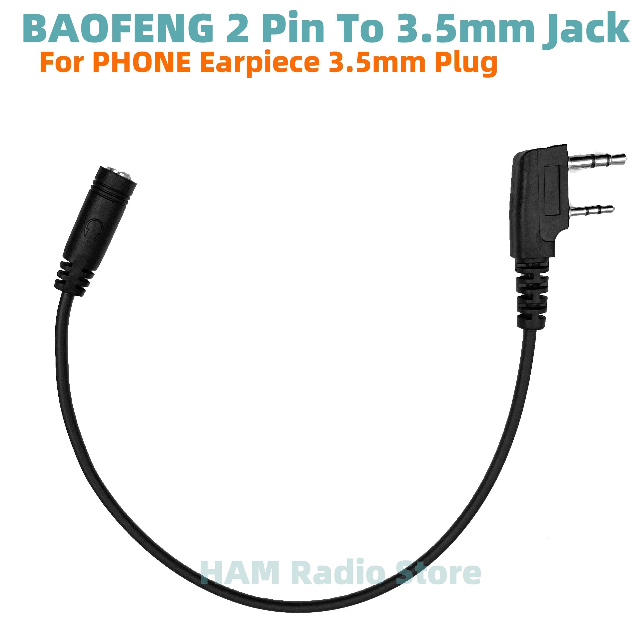 Universal 2Pin to 3.5mm Female Phone Earpiece Headset Adapter Cable For KENWOOD BAOFENG WOXUN PUXING QUANSHENG TYT Walkie Talkie