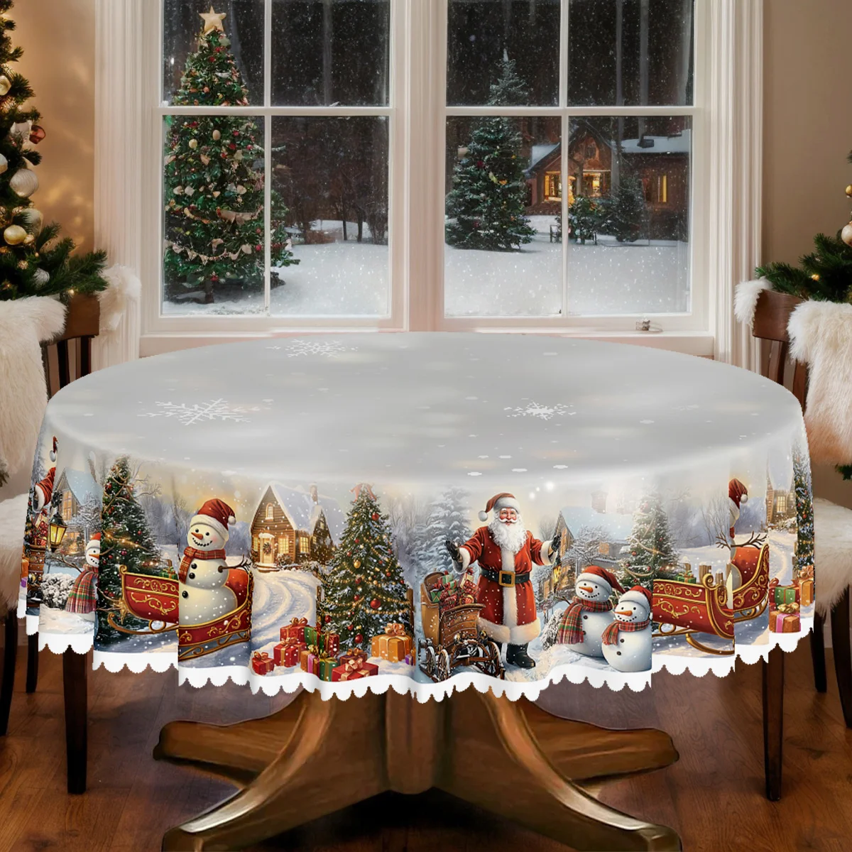 1 piece, Merry Christmas theme party tablecloth, snowman Santa winter snow design pattern print