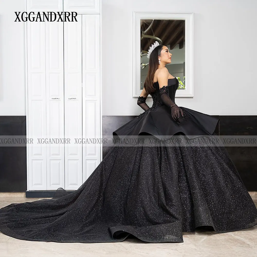Robe De bal noire personnalisée robes De Quinceanera 2025 tissu étincelant robes De 15 Quinceañera princesse douce 16 anniversaire Gala