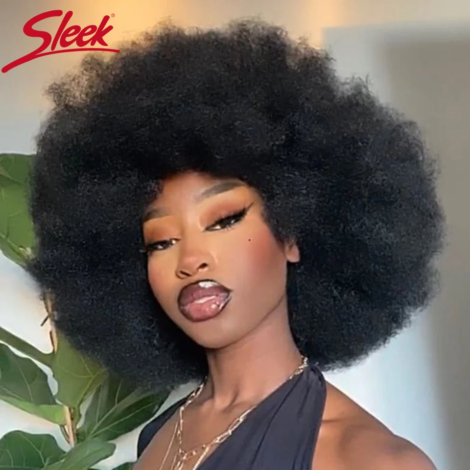 

Sleek Afro Human Hair Wigs For Women 14 Inch 4# Brown Colored Afro Kinky Curly Human Hair Wigs 100% Remy Brazilian Hair Wigs