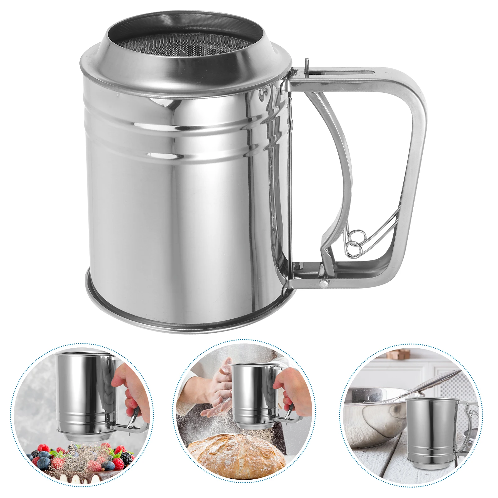 

Stainless Steel Baking Sieve Fine Mesh Manual Flour Sifter For Baking Kitchen Restaurant Hand-Operated Sieve With Measuring
