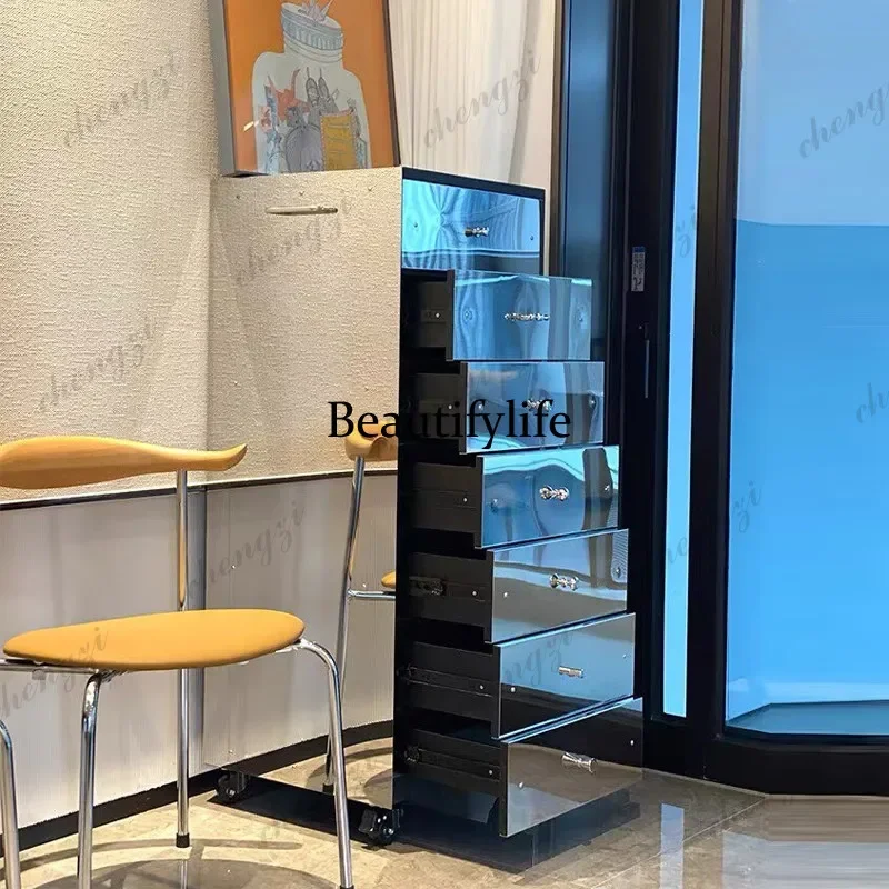 P182  Italian light luxury chest, high-end stainless steel mirror drawer cabinet, modern simple art view 3