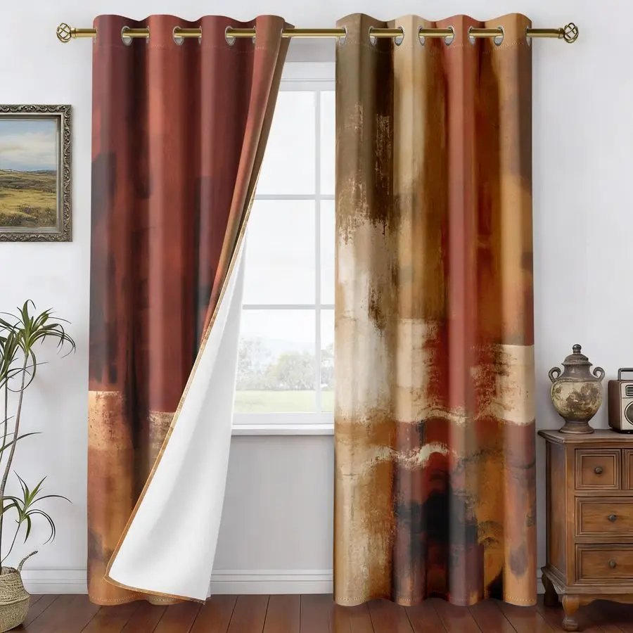 Cortinas laranja queimadas, 2 painéis, abstrata, ferrugem, escurecimento, ilhó, cortinas de janela, tratamentos decorativos modernos para janela fo