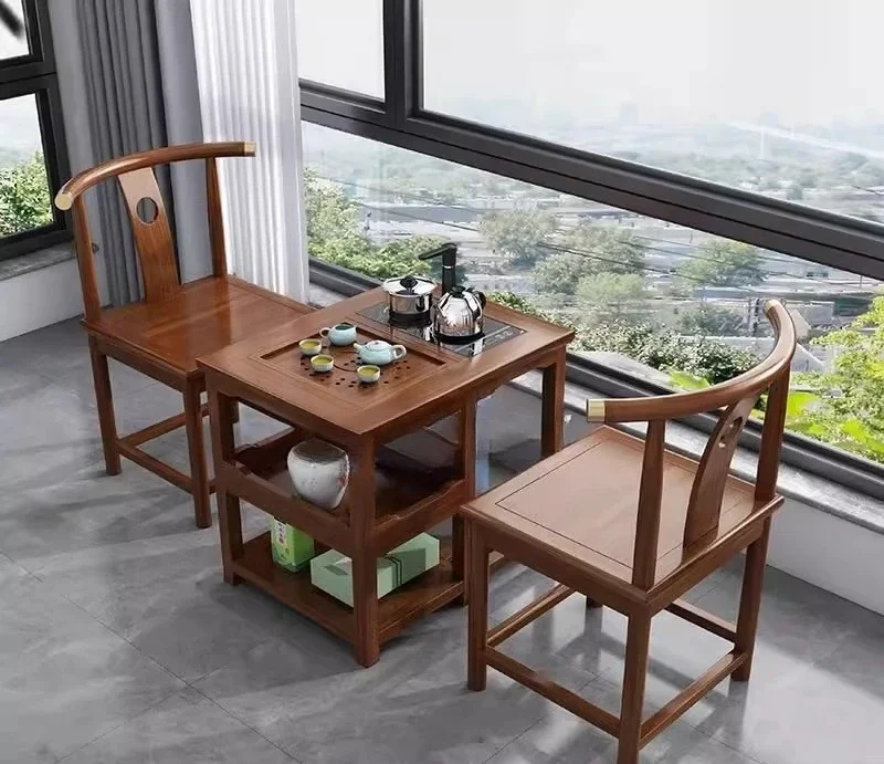 Solid wood set Balcony tea table and chair combination Boiling water Small tea table Edge tea cabinet