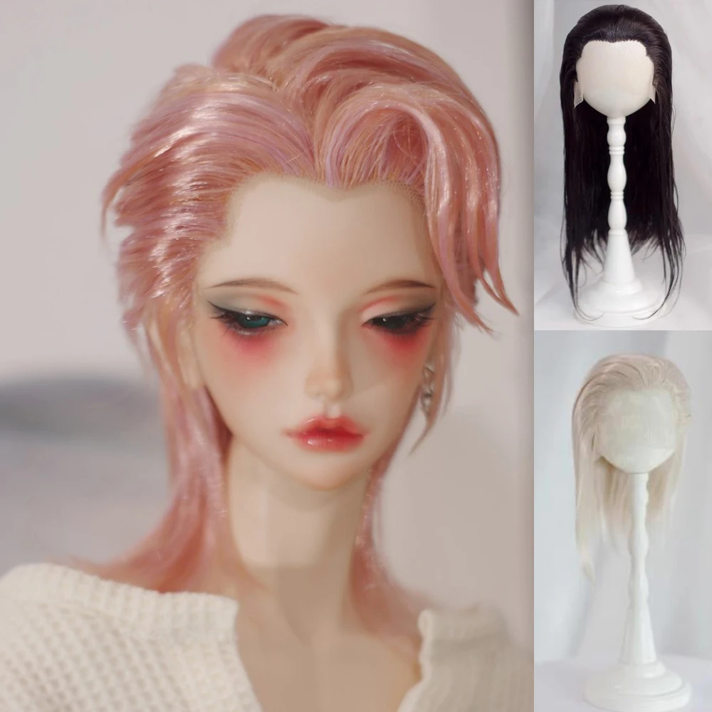 D09-P376 children handmade toy    1/4 1/3 MSD bjd doll wig Soft silk back head pink gold black 1pcs