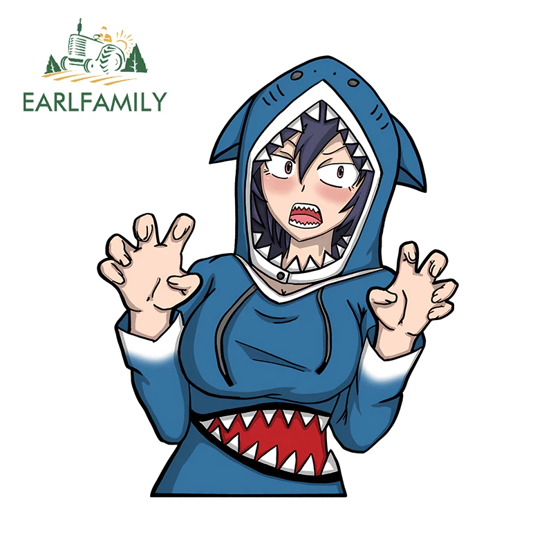 EARLFAMILY Interesting Hitomi-chan Peeker Car Stickers Eye Catching Shark Boy Graphics Decal Occlusion Scratch Windshield