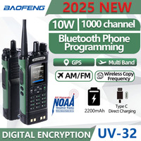 NEW Baofeng Walkies Talkie UV-32 10W GPS Positioning Function Full Band Two Way Radio Bluetooth Write Frequency Type-C Charging
