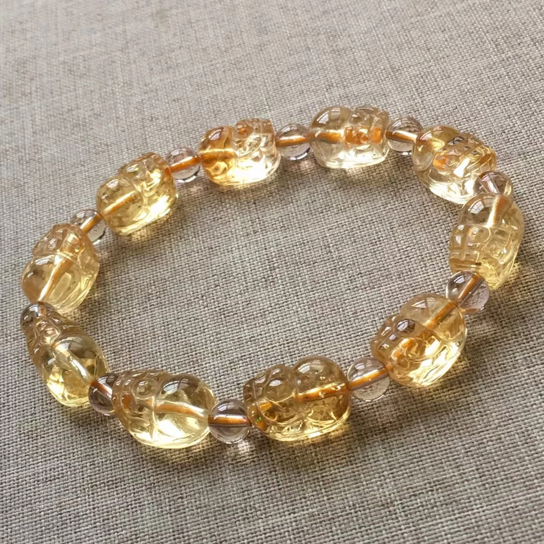 الطبيعية الأصفر سيترين سوار كوارتز مجوهرات بي شيوى 12*9*8 مللي متر النساء الرجال سيترين الخرز الأثرياء حجر هدية AAAAA