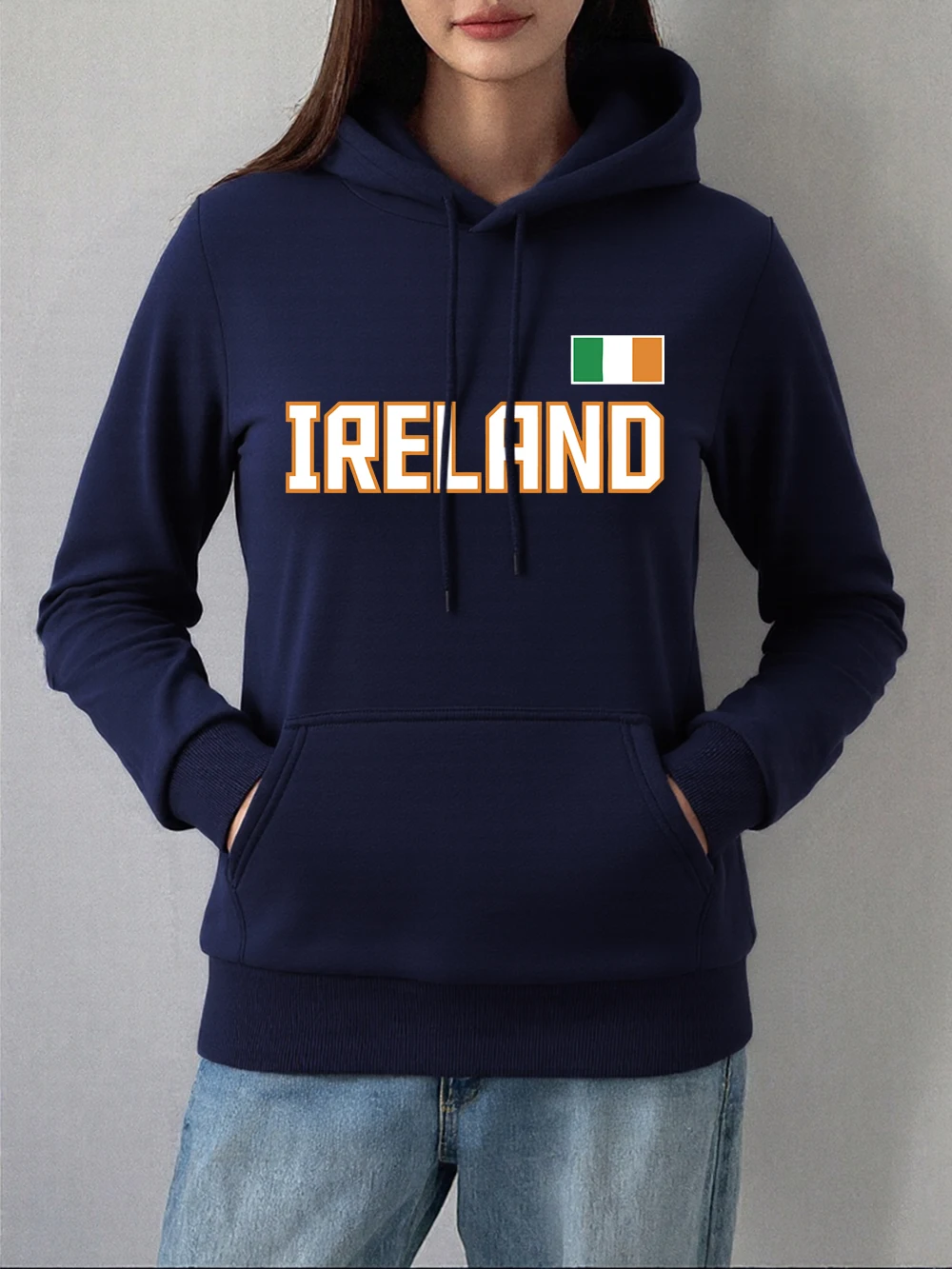 Irland Brief Flagge Druck Hoodies Frauen Casual Lose Sweatshirts Winter Fleece Warme Pullover Grundlagen Tasche Frauen Kleidung