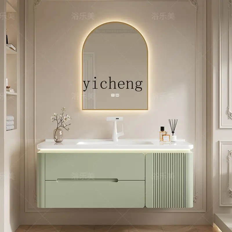 

ZYA Ceramic Basin Bathroom Cream Style Hand Washing Basin Small Apartment Bathroom Cabinet Set