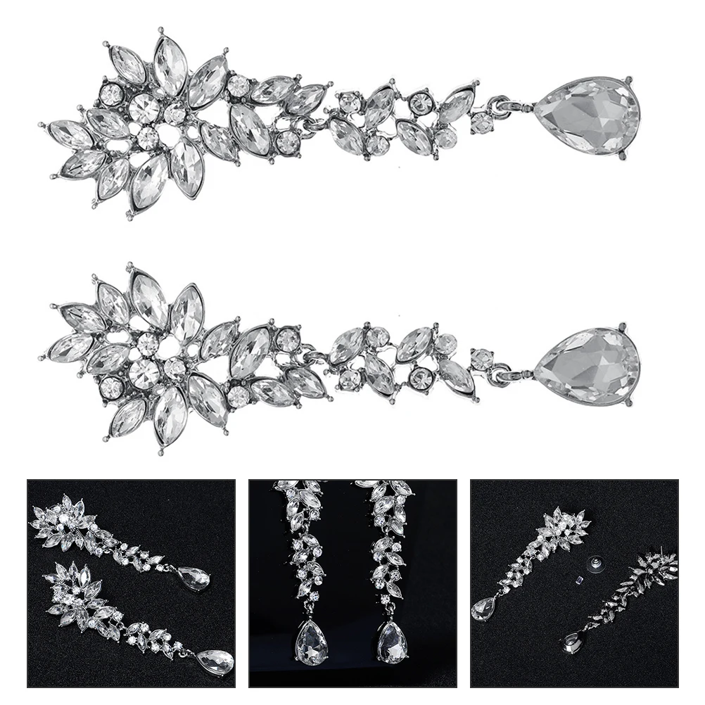 

1Pair Waterdrop Rhinestone Earrings Luxury Banquet Party Dangle Drop Earrings Ear Decorations Jewelry for Wedding