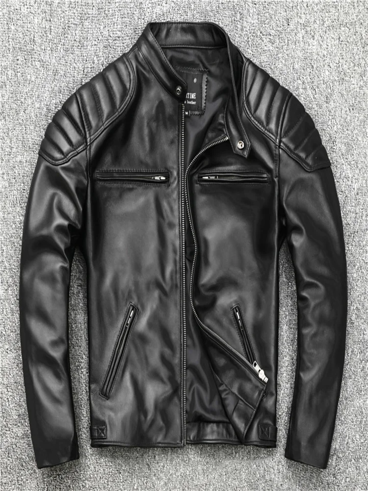 

2024 NEW Sheepskin Leather Jacket Men's Motorcycle Biker Spring Natural Genuine leather Jackets Slim Short coat