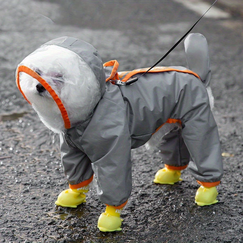 

Towable Dog Raincoat Transparent Adjustable for Small & Medium Dogs Reflective Orange Accents Raincoat Pet Rain Protection