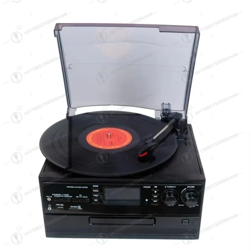 All-in-One Multi-functional Music Center Vintage Vinyl Turntable CD Cassette USB Recording AM FM Radio Professional Player