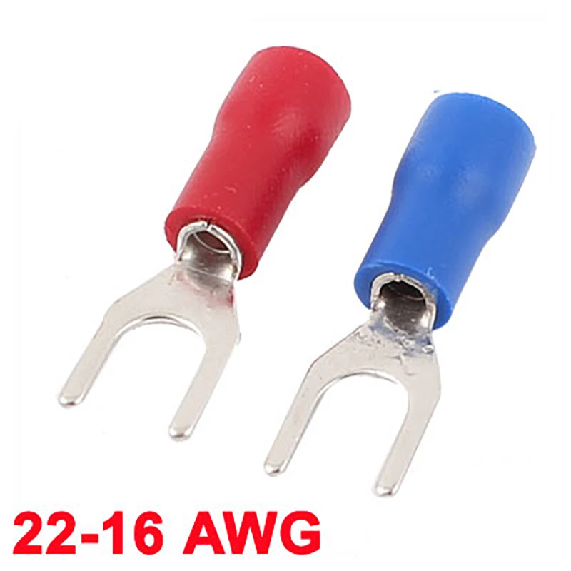 200pcs SVS 1.25-4 Fork Spade Terminal Connector 22-16 AWG Wire Cable Connector Insulated Cord Terminal