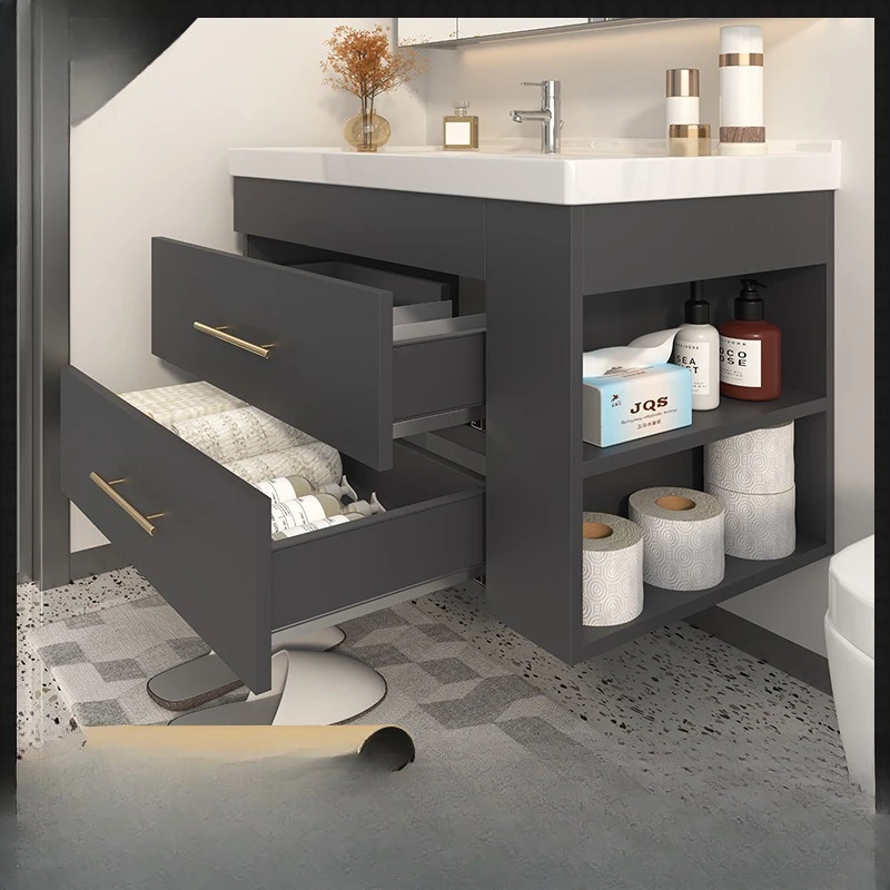 

Ceramic integrated wash basin 304 stainless steel bathroom cabinet combination washbasin open lattice toilet