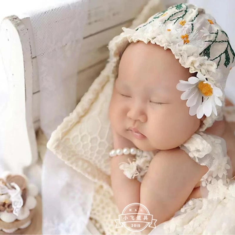 Celebrity Style Lace Embroidered Yarn Skirt 3D Flower Baby Girl Photography Set 아기 코스프레  신생아사진  fotografía