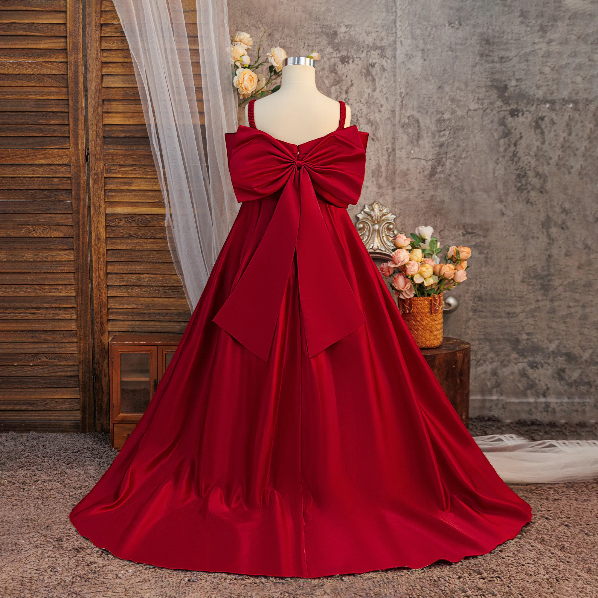 Satin-Hochzeitskleid für Mädchen, Elegantes Prinzessinnenkleid für Erstkommunion, Party, Brautjungfern, Abschlussball, Weihnachten, Neujahr, Abendkostüm – Detail 13