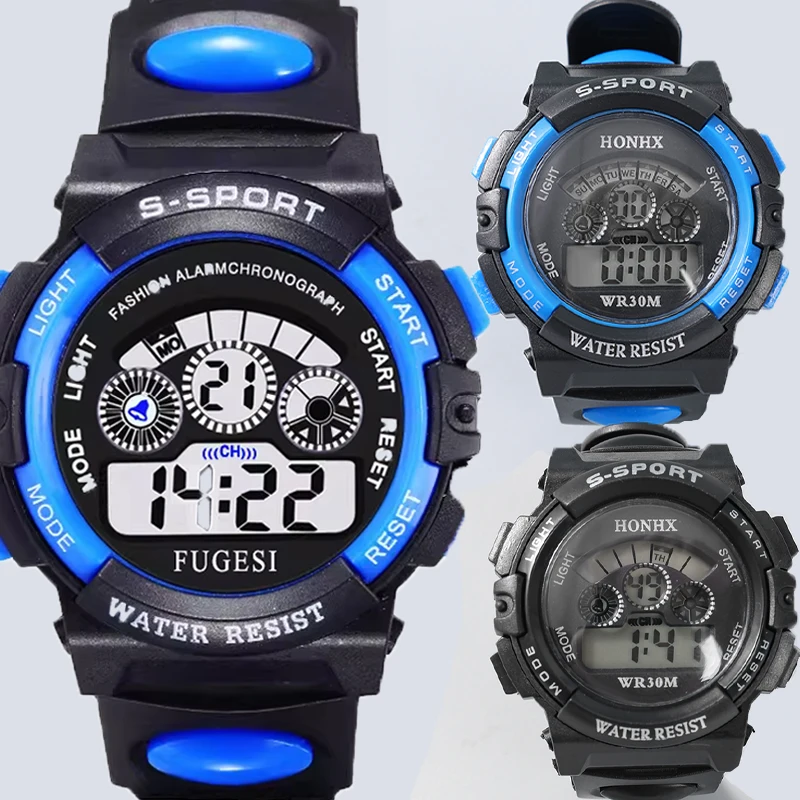 

Детские электронные часы, водонепроницаемые электронные часы, многофункциональные светодиодные светящиеся спортивные часы с силиконовым ремешком, секундомер, календарь