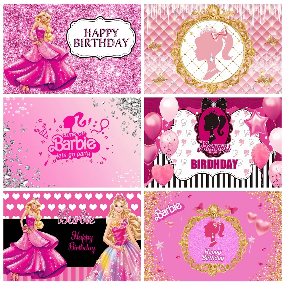 Barbie Party Backdrop Pink Photography Background Glamour Girl Lady Birthday Party Banner Cake Table Decoration Decor