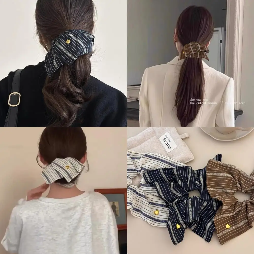 

Korean Square Headrope Fabric Striped Square Kerchief Scrunchies Big Elastic Intestine Hair Band Low Temperament Hair Ties 2PCS