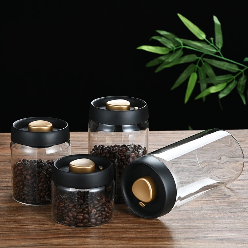 Coffee Beans Vacuum Sealed Tank Press-type Fresh-keeping Coffee Jars Food Glass Storage Whole grains Tea Candy Storage jar