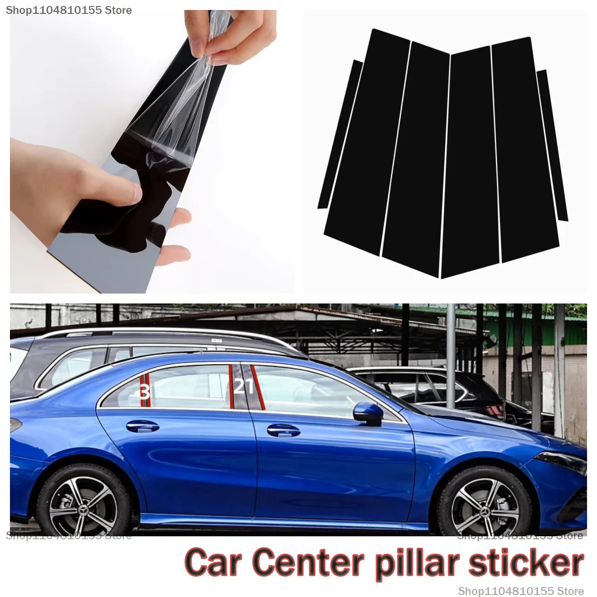

For Mercedes Benz A-Class W176 W169, 5 Portas Hatchback door and window decoration with glossy black center pillar stickers