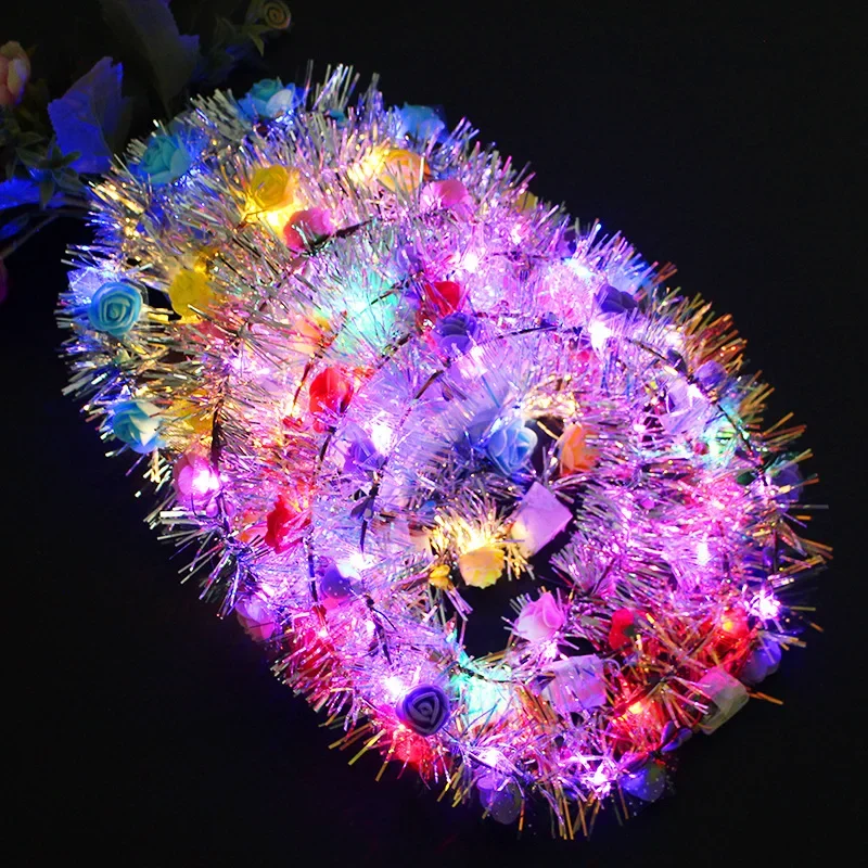 

12 шт., светодиодная подсветка, серебряная роза, венок, повязка для волос, реквизит для вечеринки для детей и взрослых, день рождения, Хэллоуин