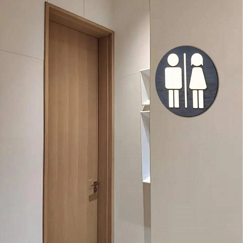 Wooden Toilet Sign Round 3D Bathroom Door Signs Restroom Wall Decor Decorative Wooden Bathroom Signs Decor For Restaurants Home